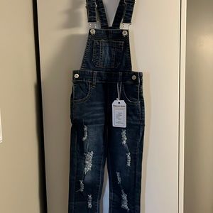 NWT** Toddler unisex distressed overalls medium wash